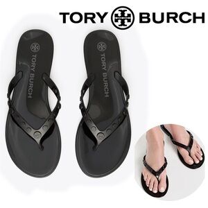 Tory Burch Black Studded Jelly Thong Sandals